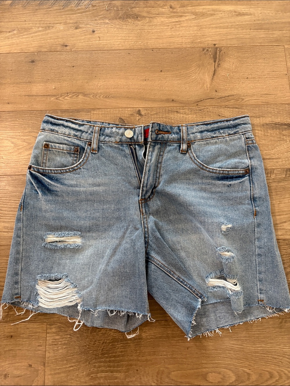 Women's Light Blue Distressed Denim Shorts - Casual Frayed Cutoffs